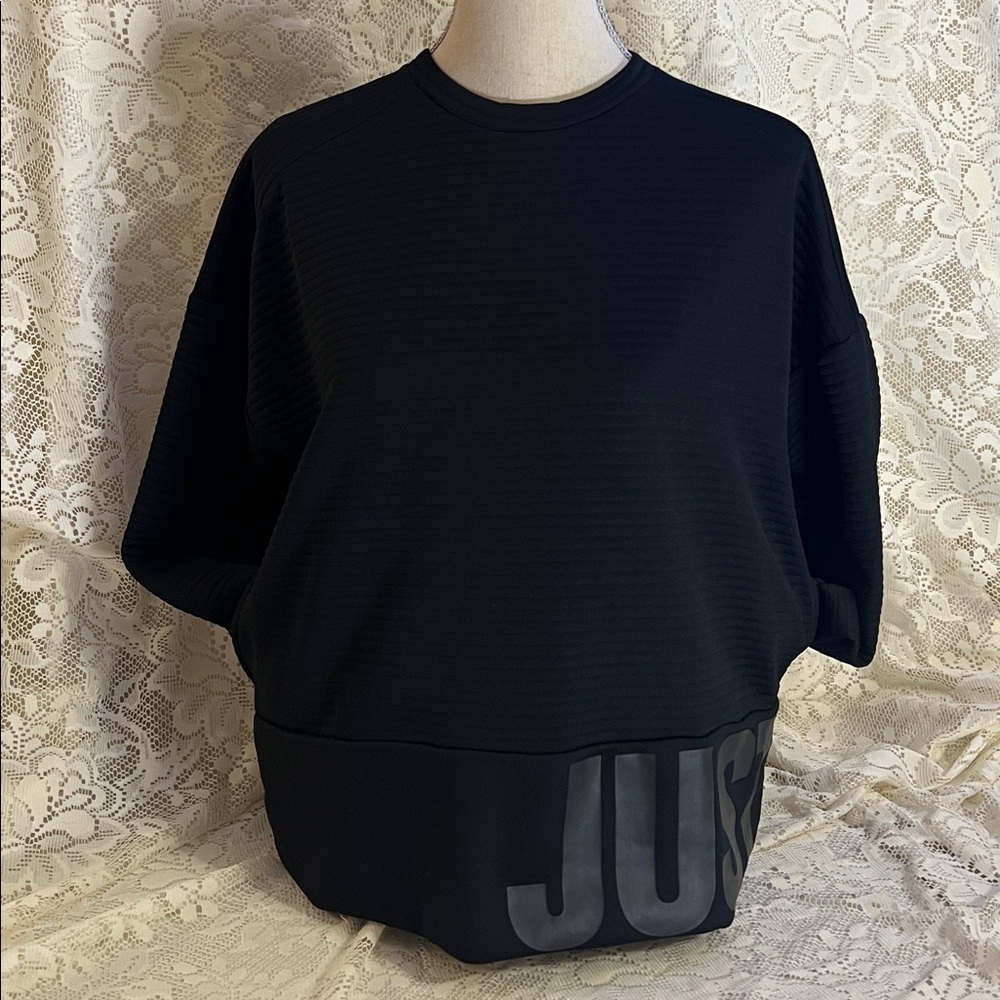 Nike Dri-FIT Black Ribbed Just Do It Crewneck Sweatshirt CD8991-010 Womens Small